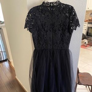 Chi Chi London high neck lace and tulle midi dress